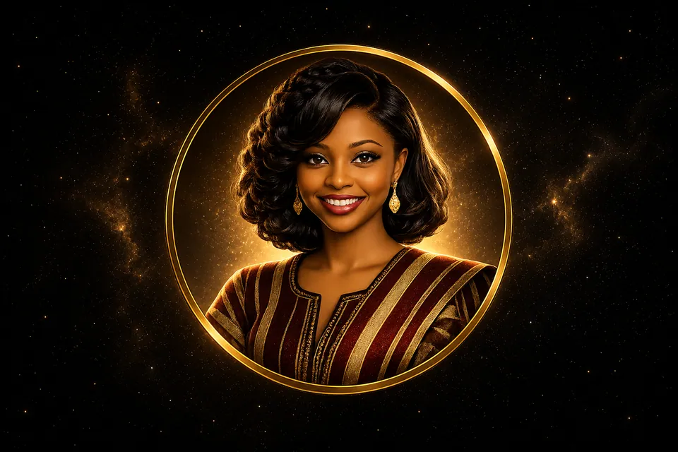 Elyra, AVENOR's lead character, framed in a golden ring