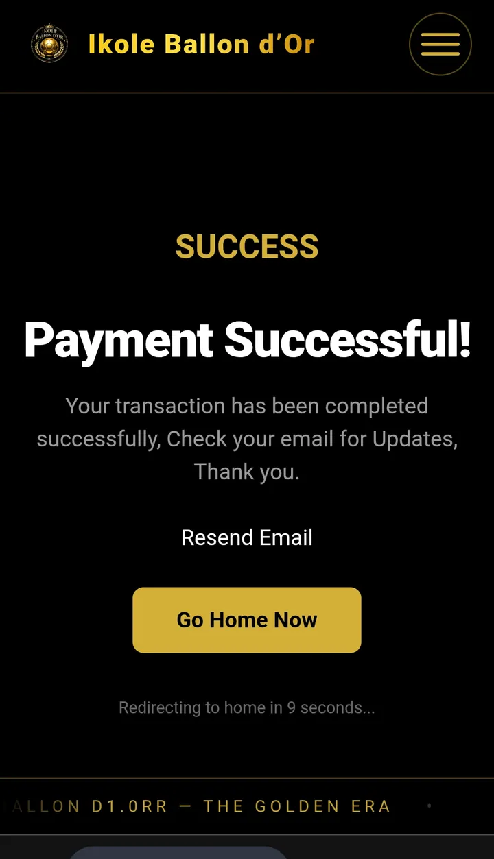 Payment successful: confirmation with email resend