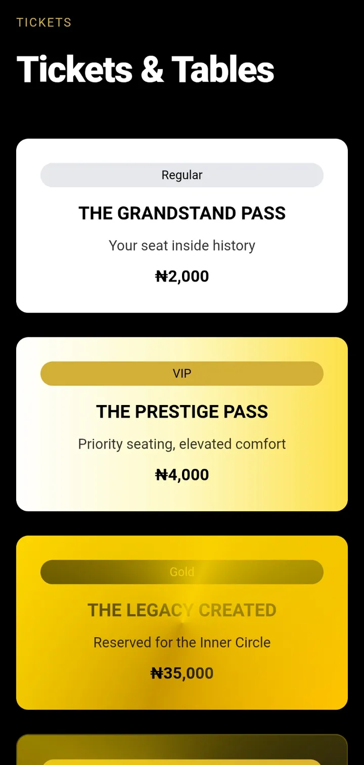 Tickets and tables: four passes with prices