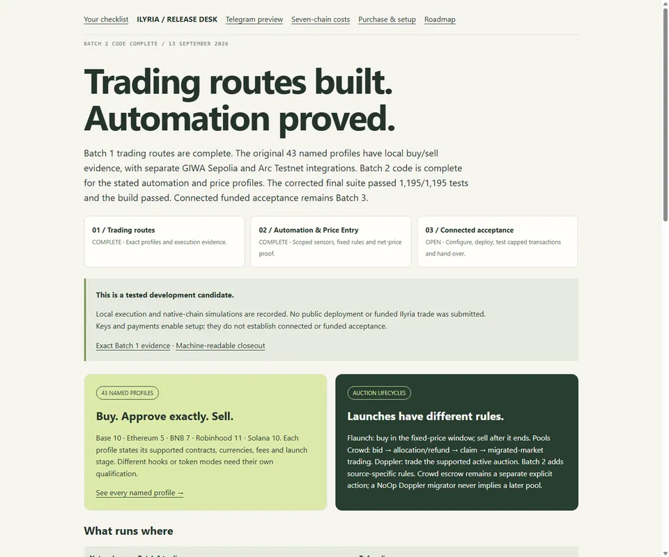 Ilyria release desk: 'Trading routes built. Automation proved.'